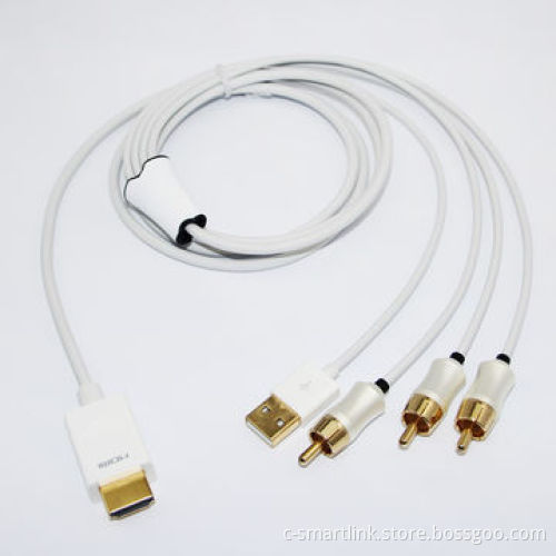 HDMI to AV RCA cable, video signal and R/L audio output, supports analog composite, L=1.5m, 480p